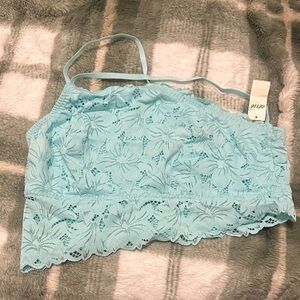 Aerie Light Blue One Shoulder Lace Bralette